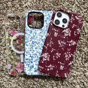 Velvet Caviar Floral iPhone 16 pro max case Trio - Burgundy, Blue, Clear